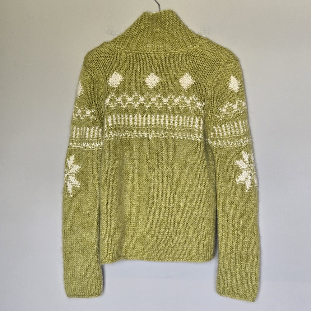 Handmade True Grit Wool Green Shawl Collar Nordic Fair Isle Cardigan Sweater - Picture 6 of 8